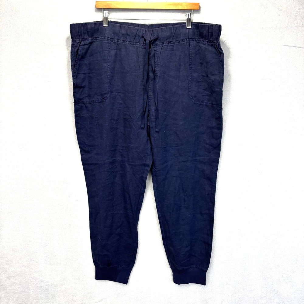Caslon 100% Linen Jogger Pants Womens XXL Blue Elastic Waist Cuffed Pockets